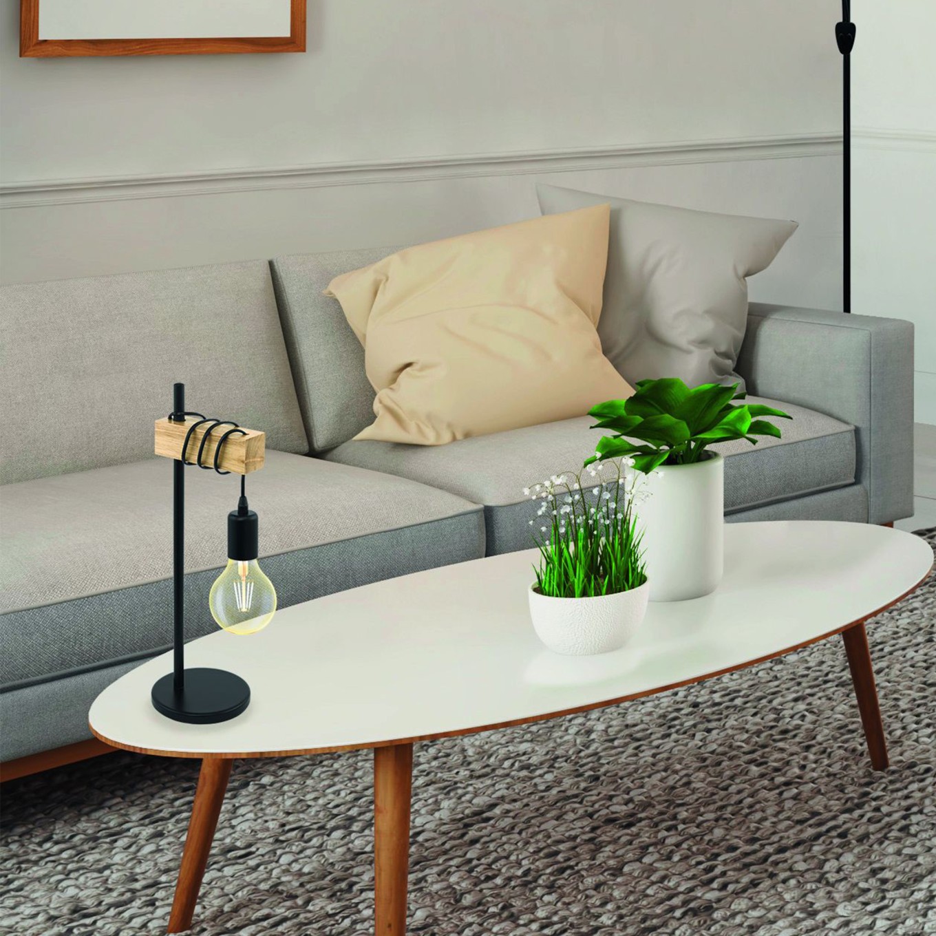 Candeeiro de Mesa E27 Eglo Townshend Preto com Madeira 60W