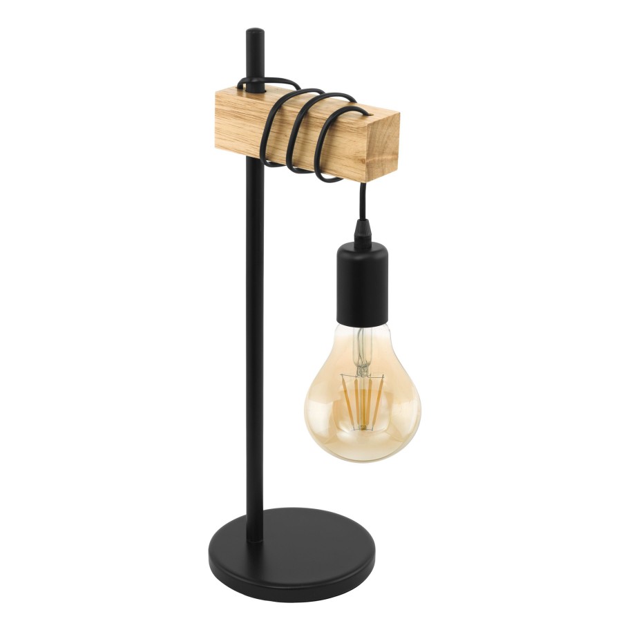 Candeeiro de Mesa E27 Eglo Townshend Preto com Madeira 60W