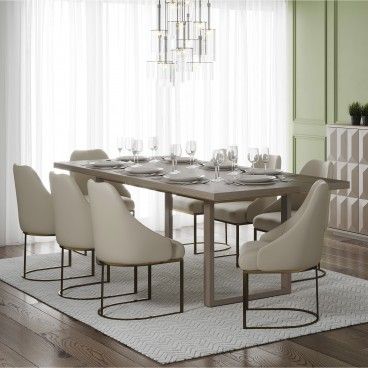 Mesa Orion Cinza Escovado com 6 Cadeiras Parissa Creme Mesa Orion Cinza Escovado com 6 Cadeiras Parissa Creme