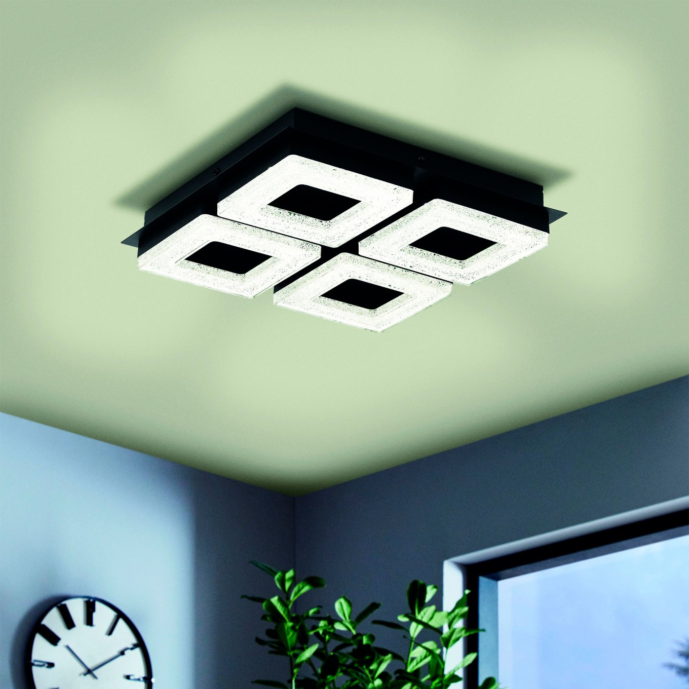 Plafon de Teto LED com 4 Luzes Quadradas Eglo Fradelo 1 WL/DL/4