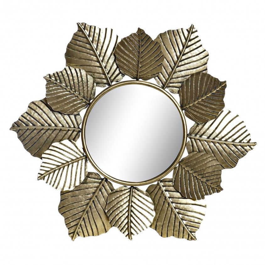 Espelho Metal 70X8X60 Folhas Dourado