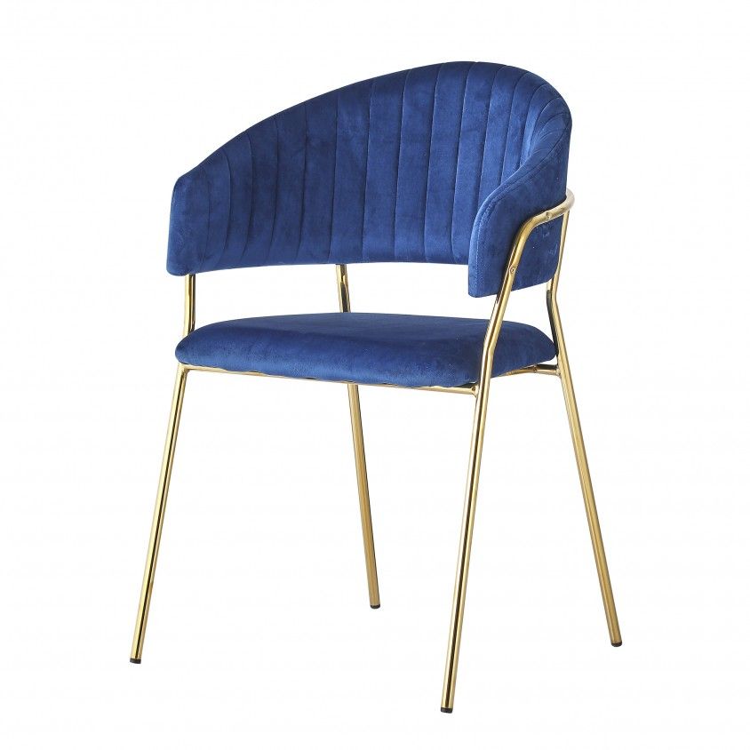 cadeira azul real com estrutura em metal dourado