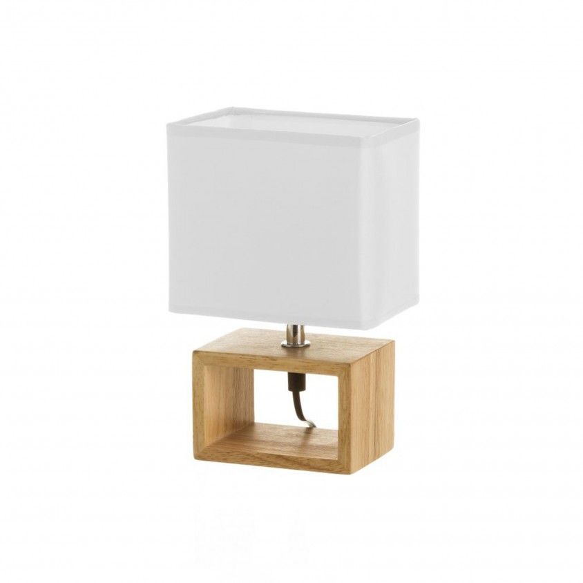 Candeeiro Madeira com Abatjour Branco
