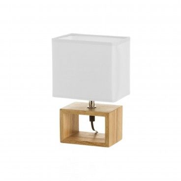Candeeiro Madeira com Abatjour Branco