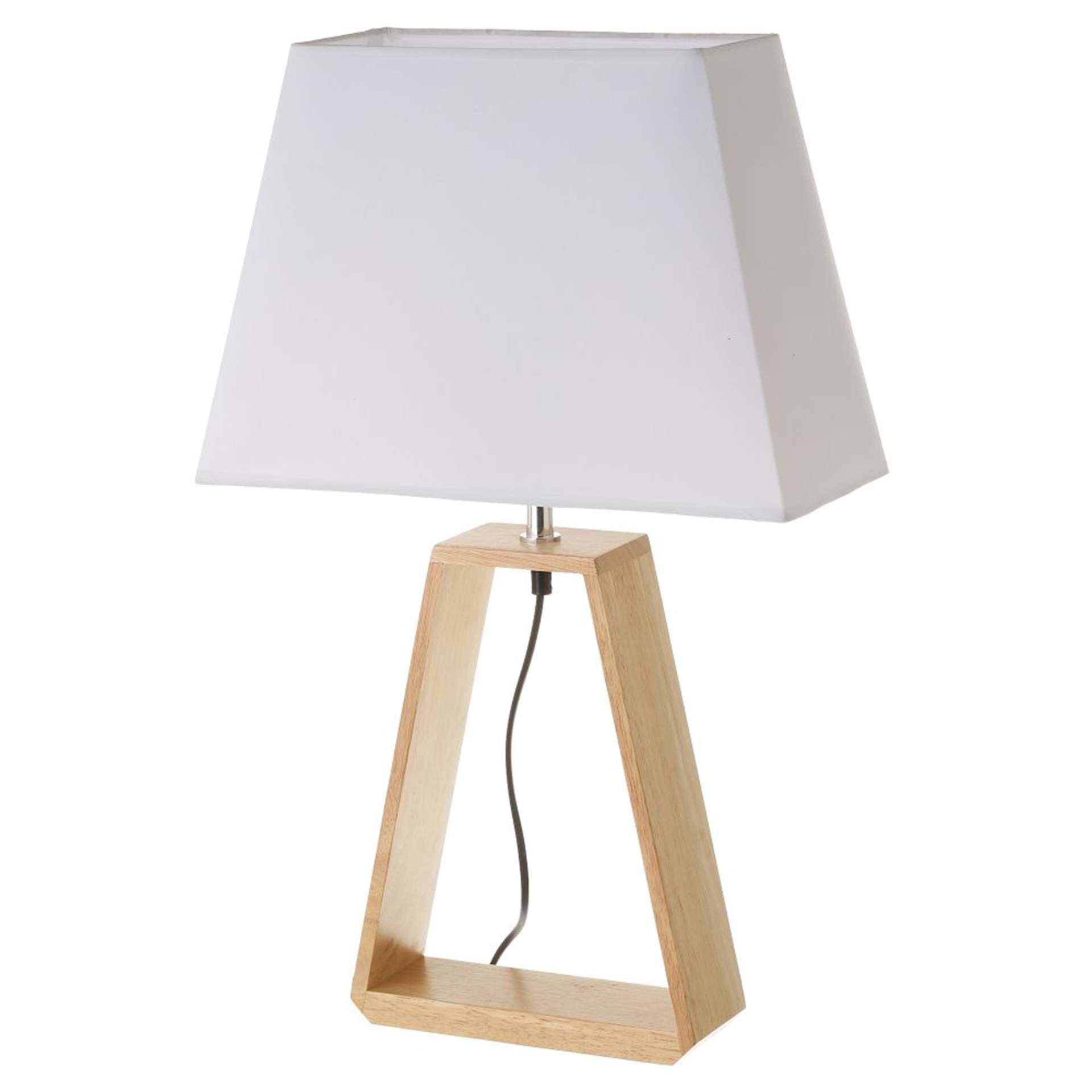 Candeeiro de Mesa com Base em Madeira Roble e Abajur Branco