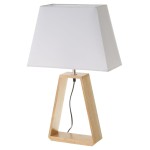 Candeeiro de Mesa com Base em Madeira Roble e Abajur Branco