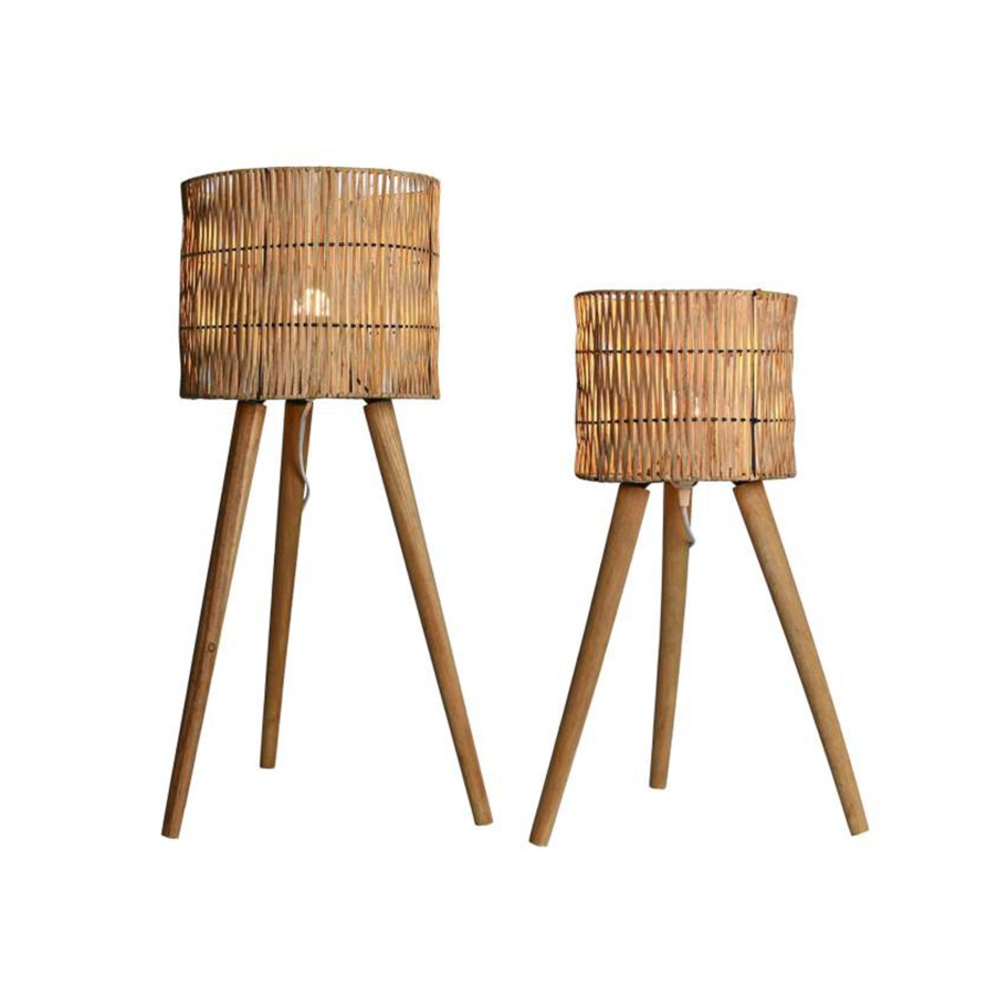 Conjunto de 2 Candeeiros de Mesa em Rattan 30x30x73