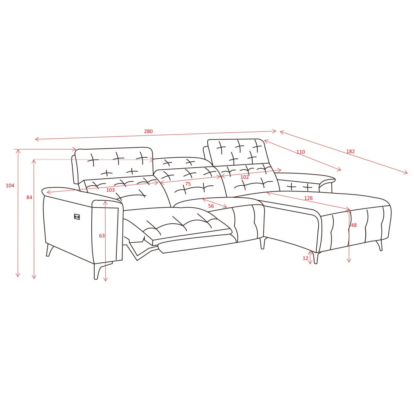 Chaise Longue com Relax Middletown Esquerda