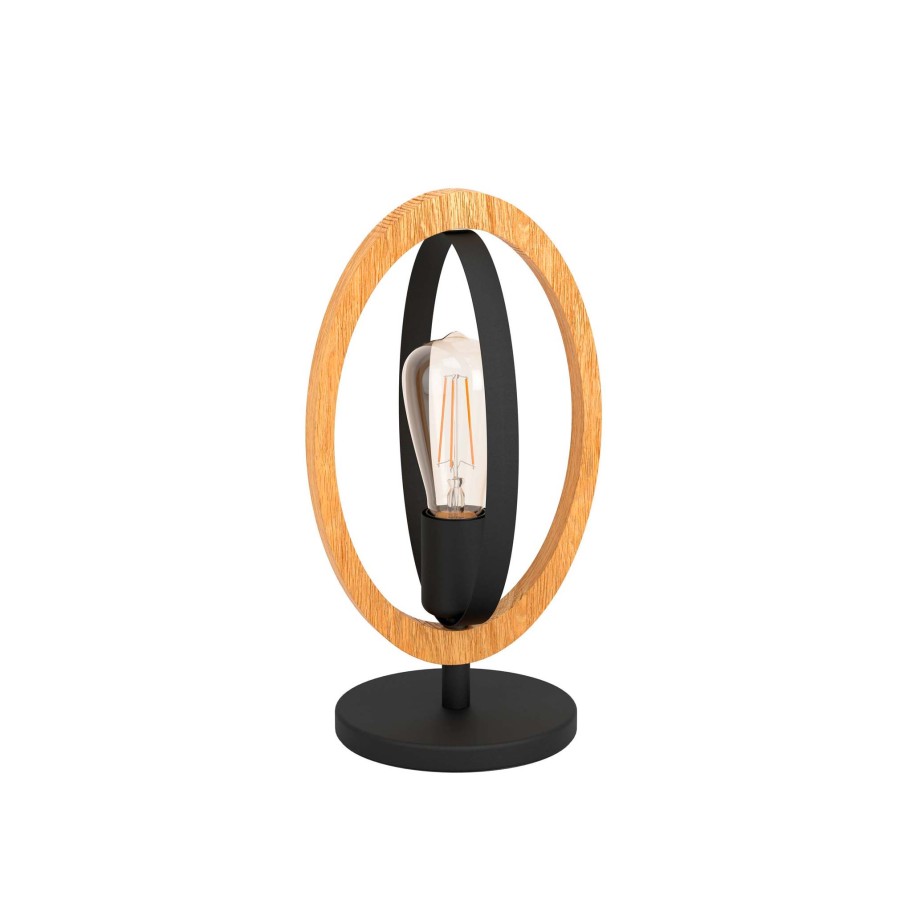 Candeeiro de Mesa E27 Basildon Tl/1 Preto e Madeira