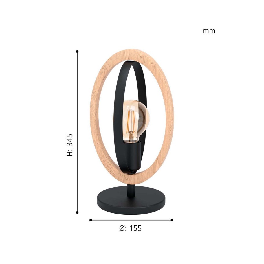 Candeeiro de Mesa E27 Basildon Tl/1 Preto e Madeira