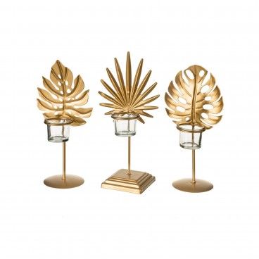 Castial Folhas Dourado 14x14x28cm Sortido