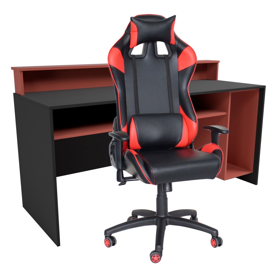 Mesa Gammer USB Premium Preto / Vermelho + Cadeira Gaming