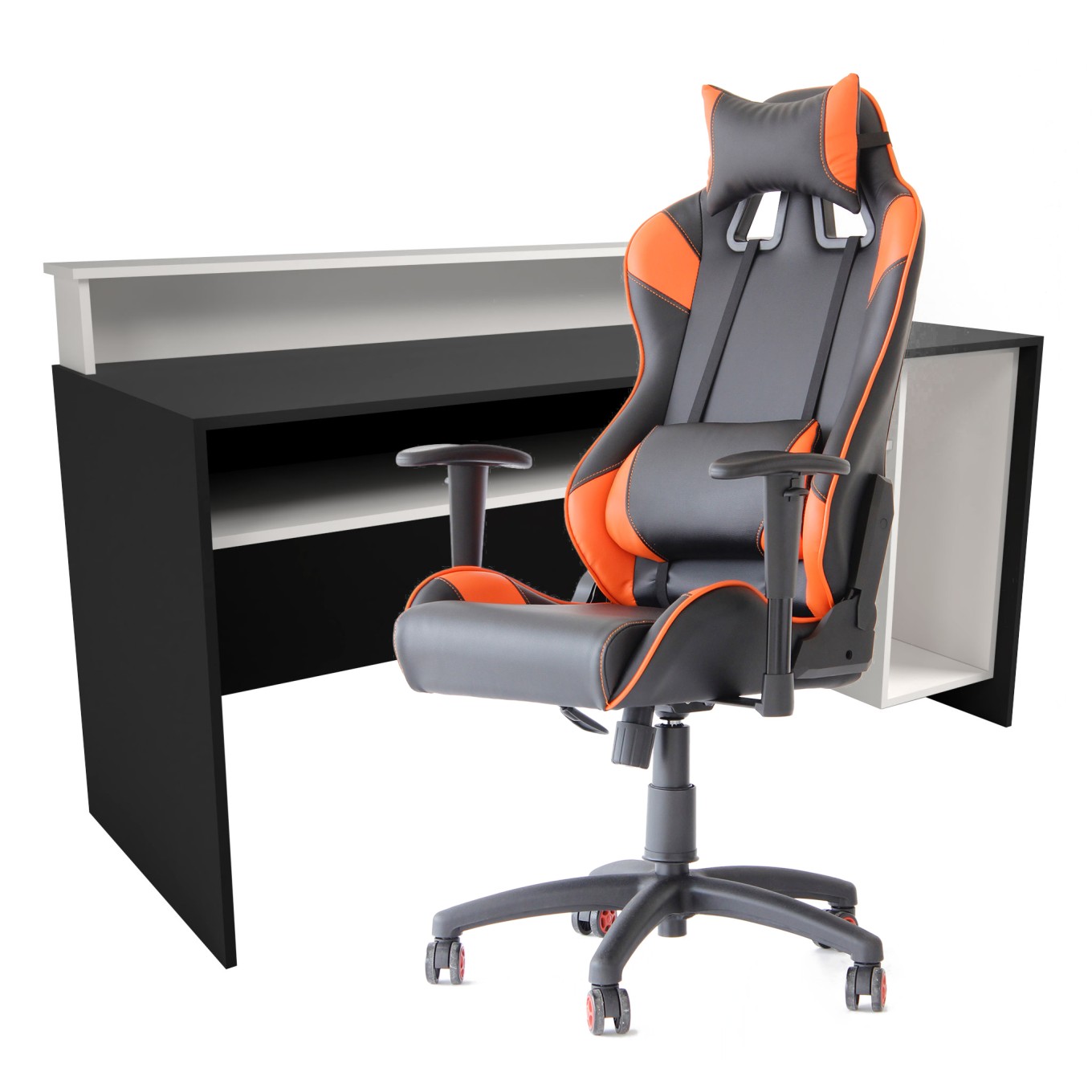 Mesa Gammer USB Premium Preto / Branco + Cadeira Gaming