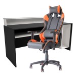 Mesa Gammer USB Premium Preto / Branco + Cadeira Gaming