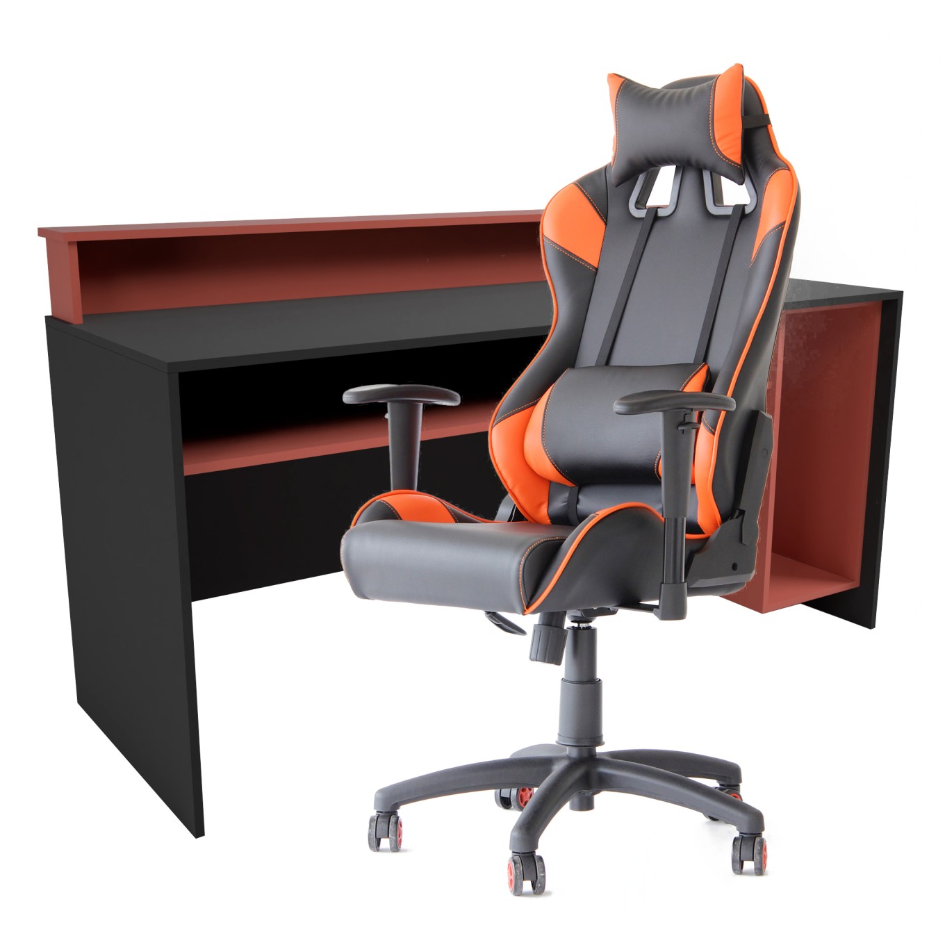 Mesa Gammer USB Premium Preto / Vermelho + Cadeira Gaming