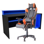 Mesa Gammer USB Premium Preto / Azul + Cadeira Gaming