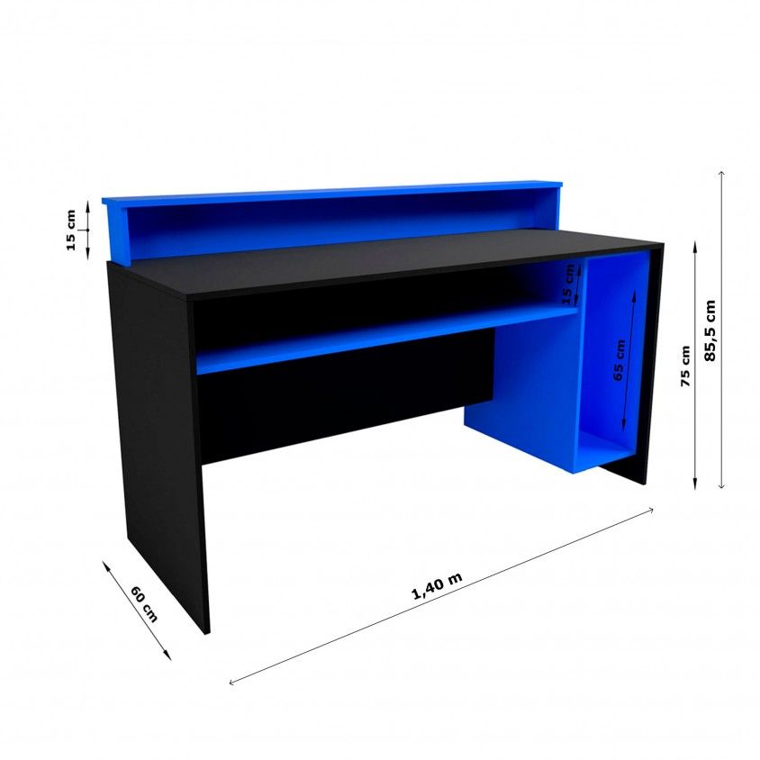 Mesa Gammer USB Premium Preto / Azul + Cadeira Gaming