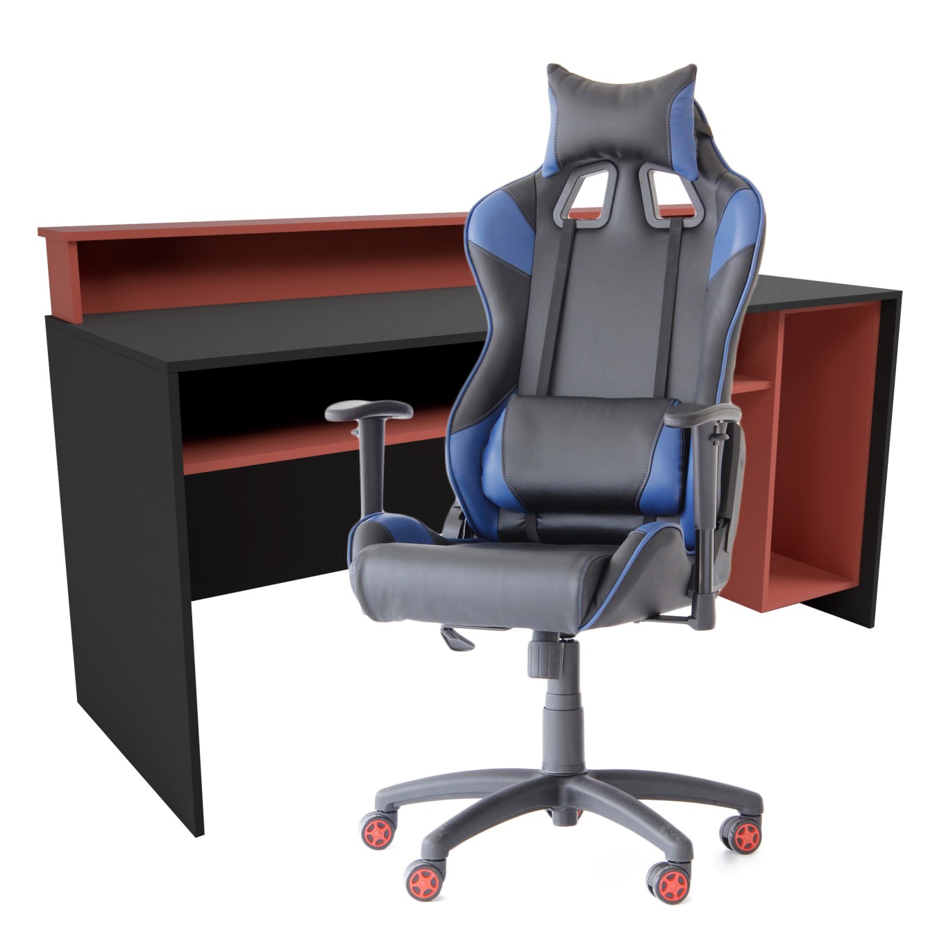 Mesa Gammer USB Premium Preto / Vermelho + Cadeira Gaming