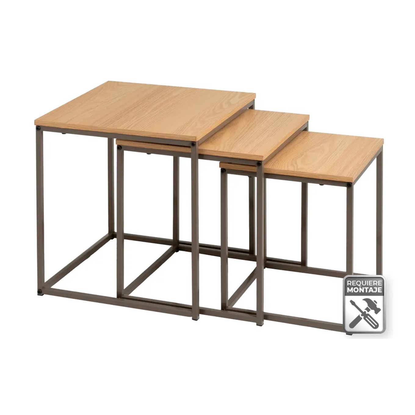 Conjunto 3 Mesas Mdf/Metal Natural/Cinza