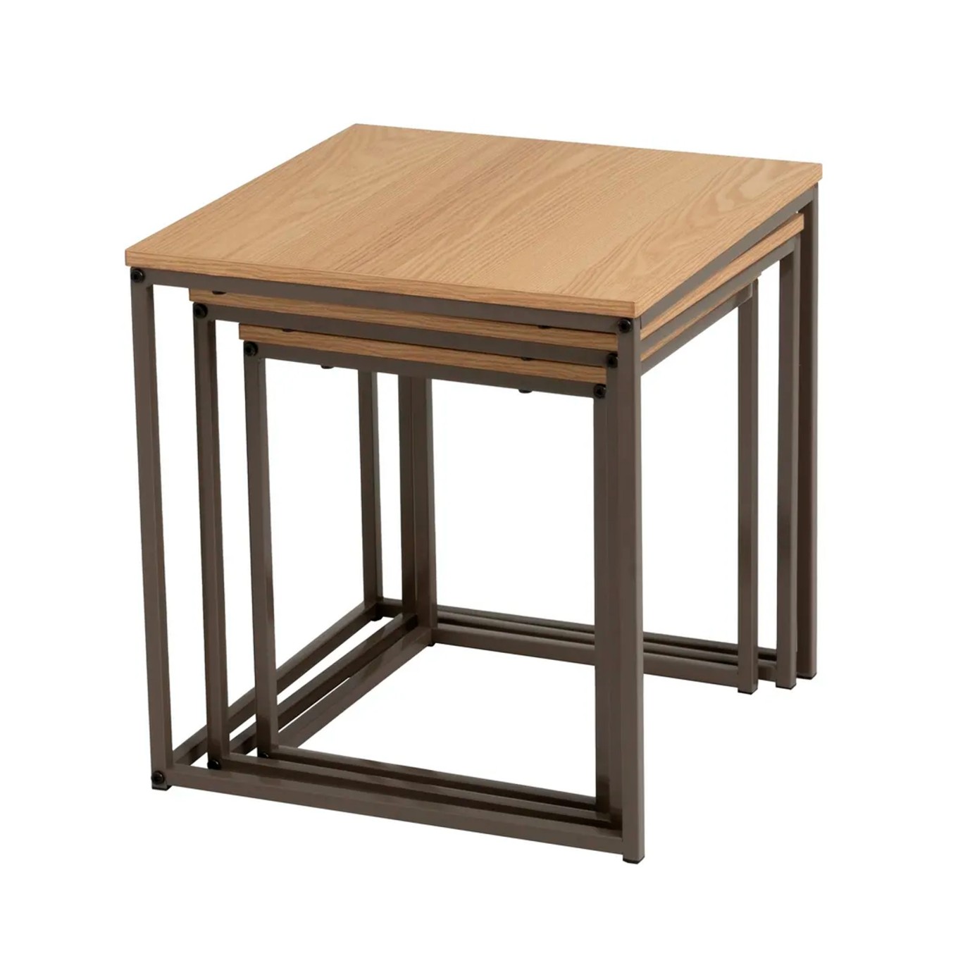 Conjunto 3 Mesas Mdf/Metal Natural/Cinza