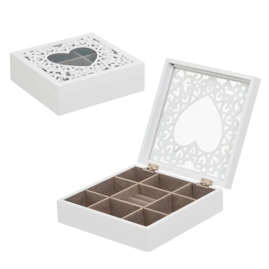 Estojo de Joias Mdf/Cristal Branco 23x23x7cm