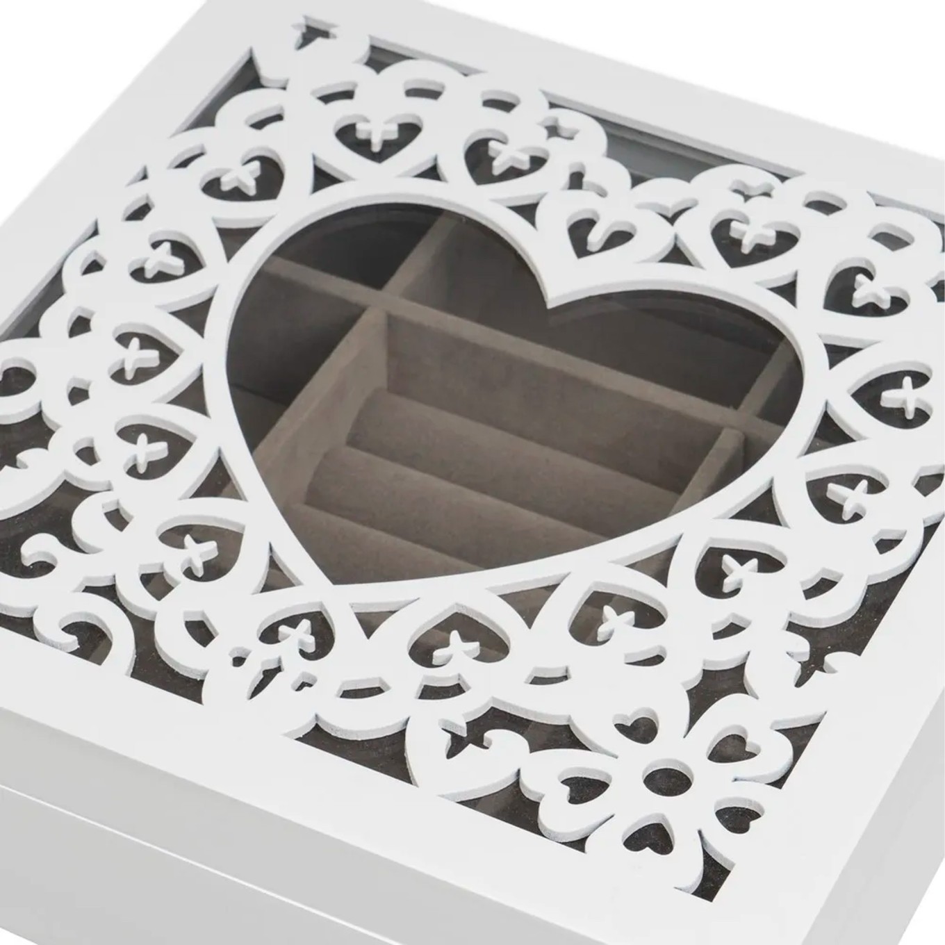 Estojo de Joias Mdf/Cristal Branco 23x23x7cm