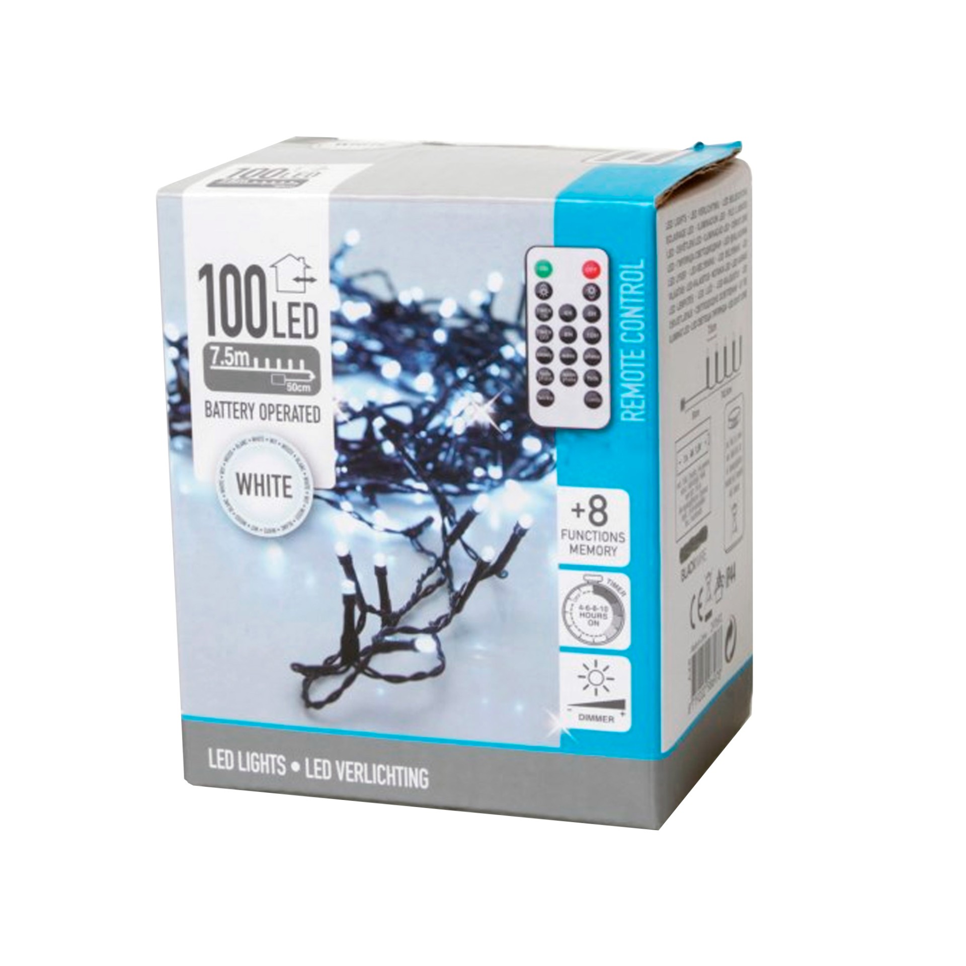 Luzes de Natal c/ Comando 100 Led Branco 7.5m