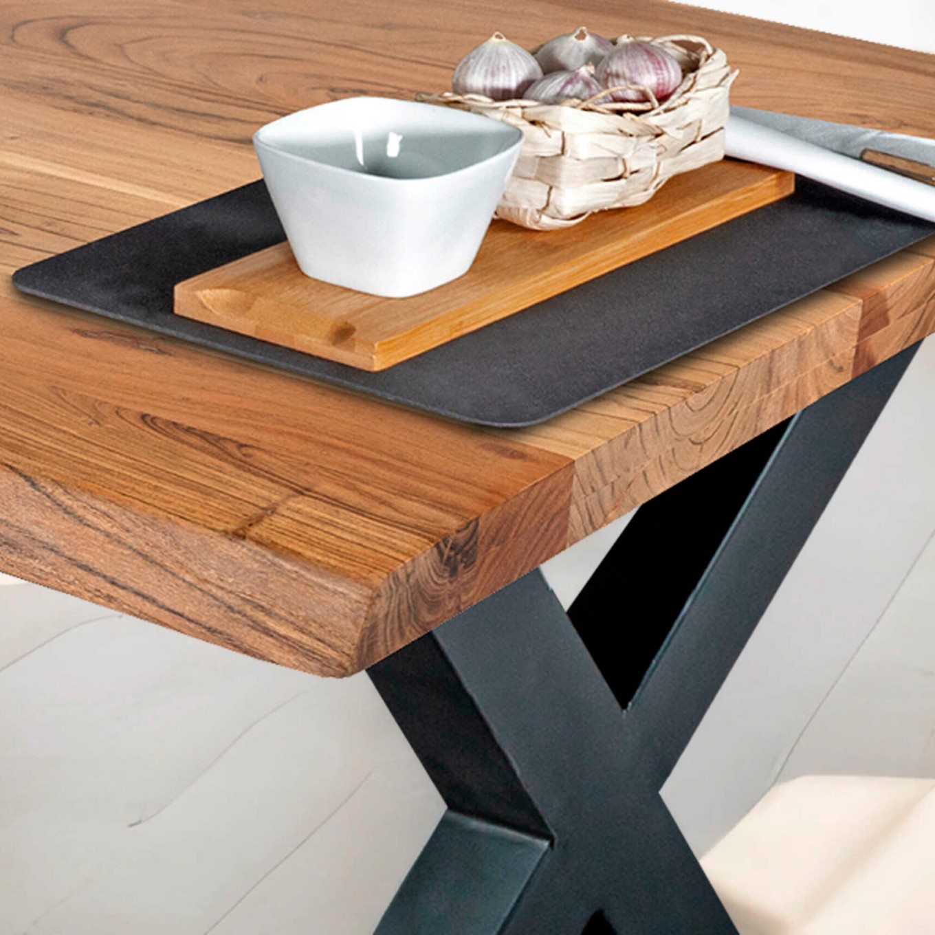 Mesa M�naco em Madeira de Ac�cia com Patas X
