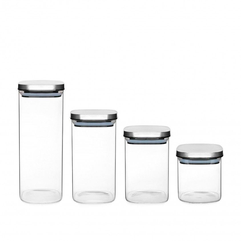Frasco Vidro Quadrado com Tampa Inox