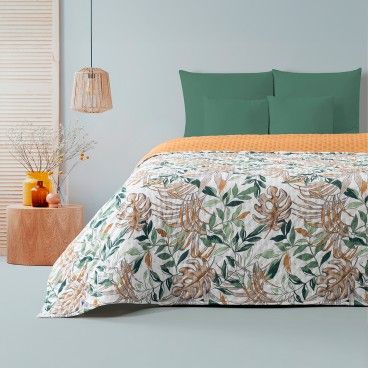 Cobertura Acolchoada Monstera Estampada - Cama Individual