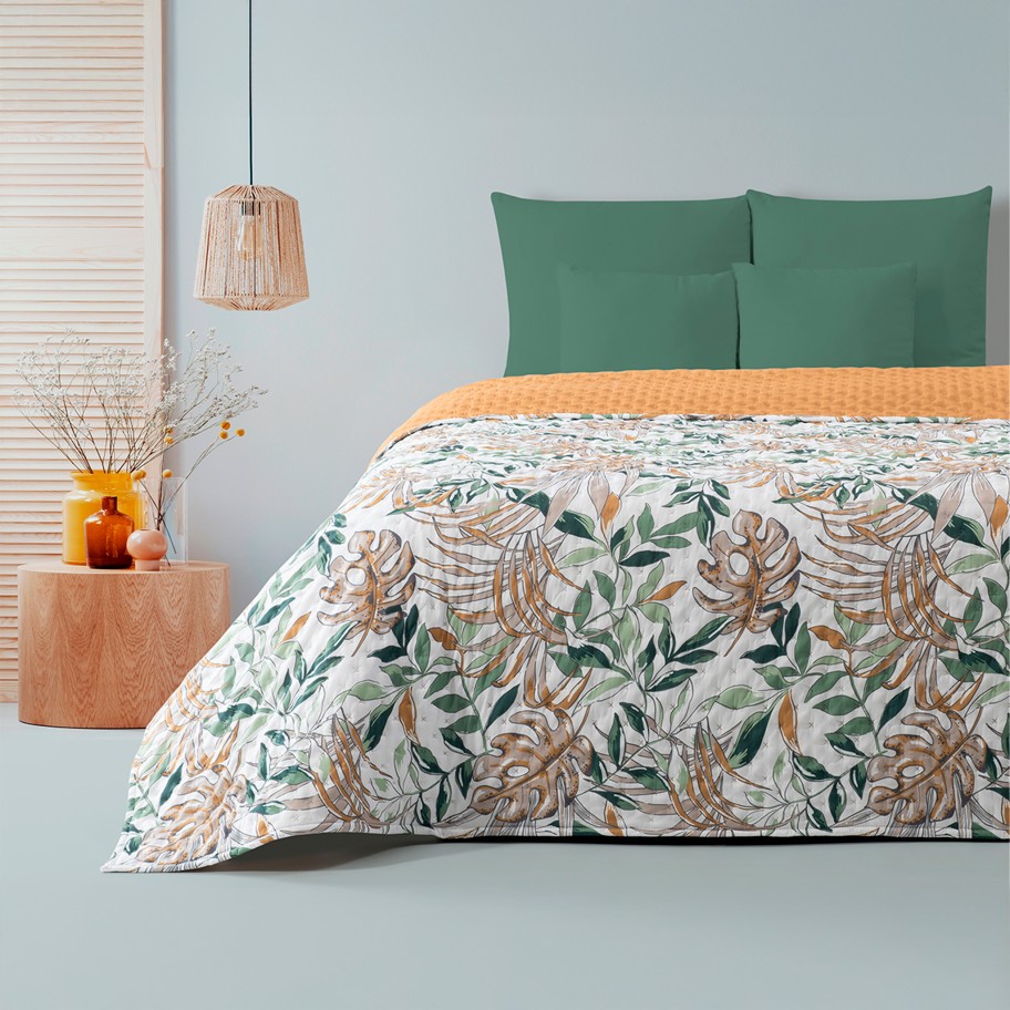 Cobertura Acolchoada Monstera Estampada - Cama Individual