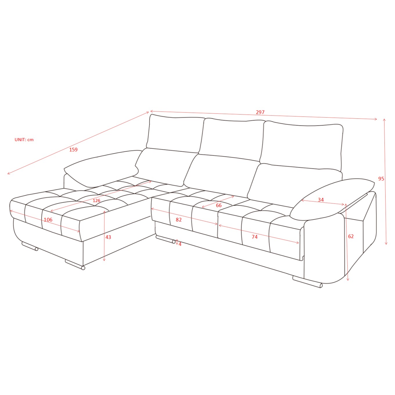 Sof� Chaise Longue Livorno Direita com cama