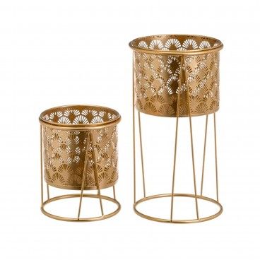 Conjunto 2 Vasos Decorativos Ouro 22x22x40cm / 19x19x23cm
