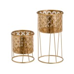 Conjunto 2 Vasos Decorativos Ouro 22x22x40cm / 19x19x23cm