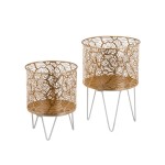 Conjunto 2 Vasos Decorativos Ouro/Branco 21x21x30cm / 18x18x23cm