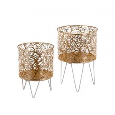 Conjunto 2 Vasos Decorativos Ouro/Branco 21x21x30cm / 18x18x23cm
