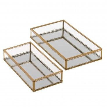 Conjunto 2 Bandejas Ouro 24x14x4cm / 20x10x4cm