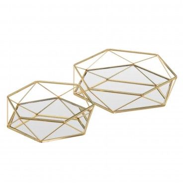 Conjunto 2 Bandejas Ouro 25x25x6cm / 20x20x6cm