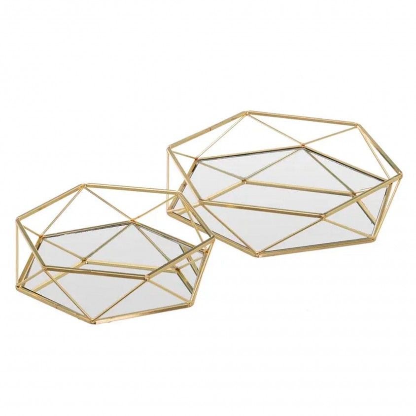 Conjunto 2 Bandejas Ouro 25x25x6cm / 20x20x6cm
