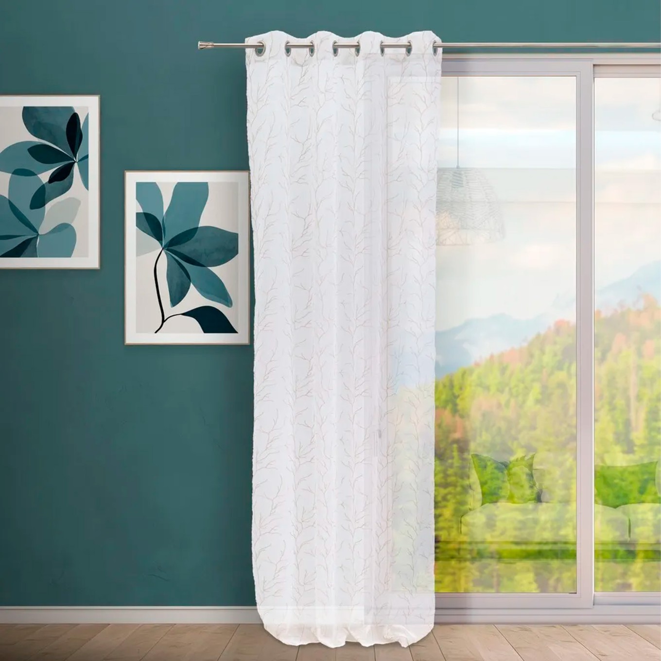 Cortina Dolly Bordado Coral 140x260cm