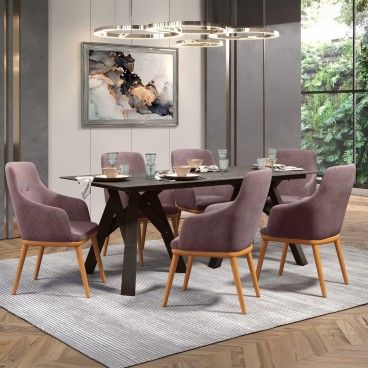 Mesa Marselha Cinza com 6 Cadeiras Modena