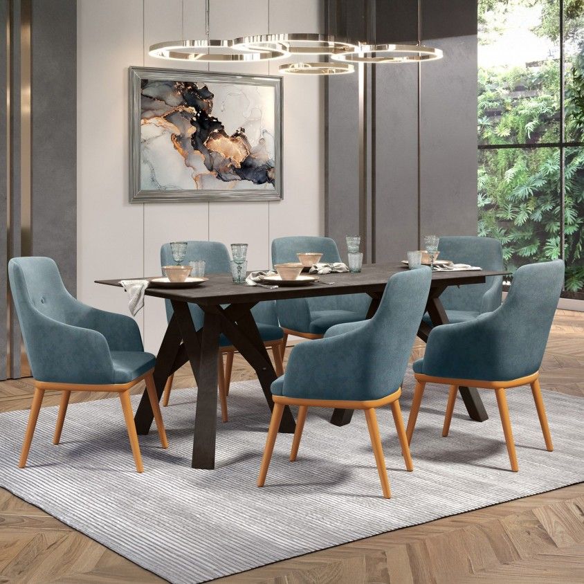 Mesa Marselha Cinza com 6 Cadeiras Modena