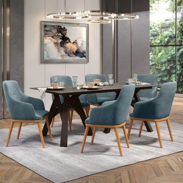 Mesa Marselha Cinza com 6 Cadeiras Modena