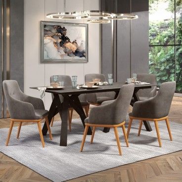 Mesa Marselha Cinza com 6 Cadeiras Modena