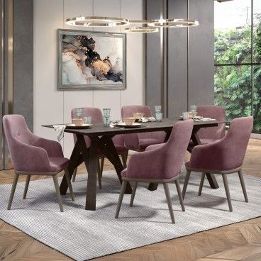 Mesa Marselha Wengue com 6 Cadeiras Modena