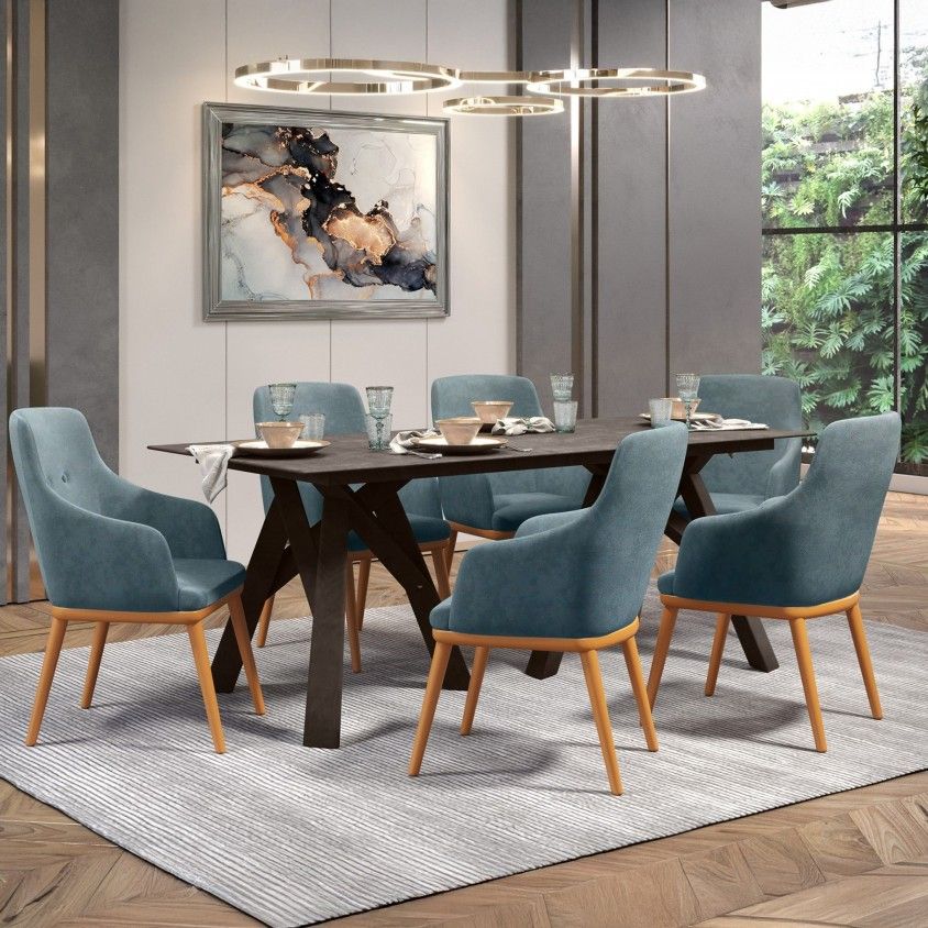 Mesa Marselha Wengue com 6 Cadeiras Modena