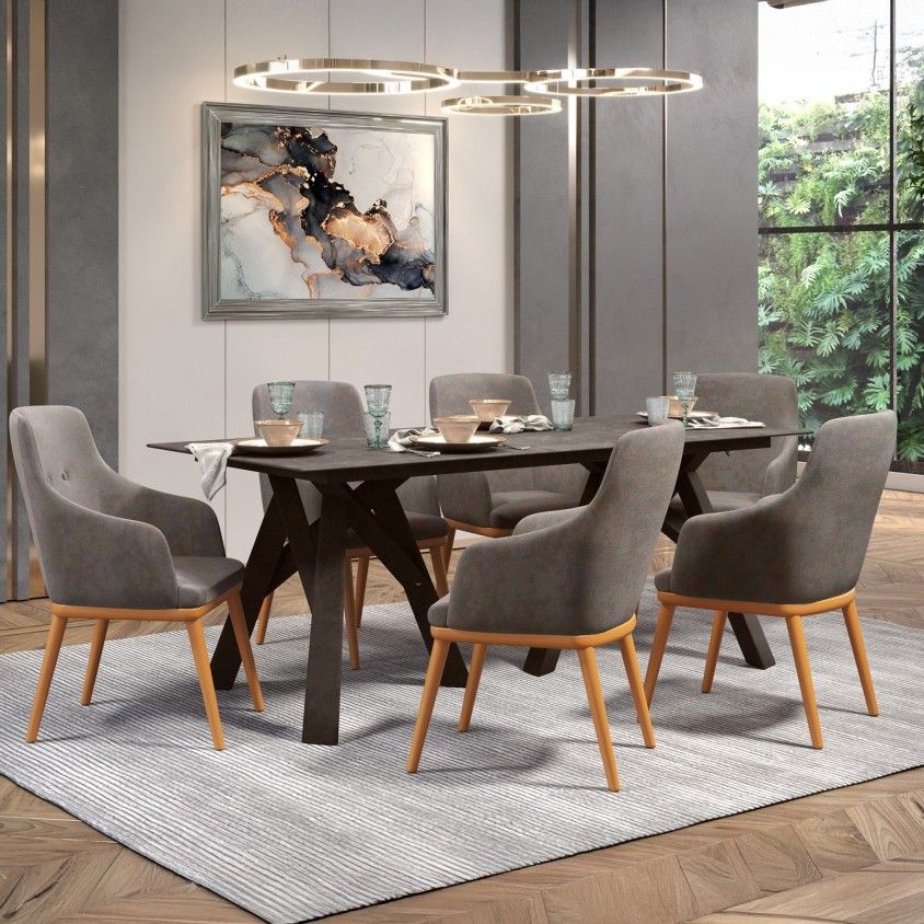 Mesa Marselha Wengue com 6 Cadeiras Modena