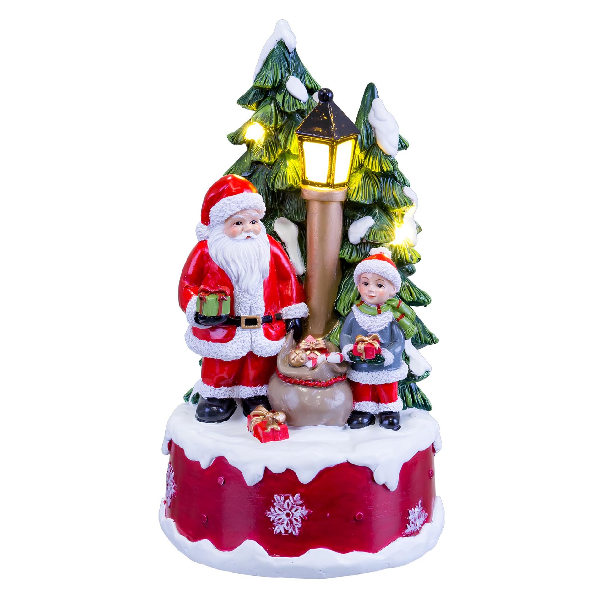 Caixa de M�sica com Led Pai Natal na Rua 11.5x11x24cm