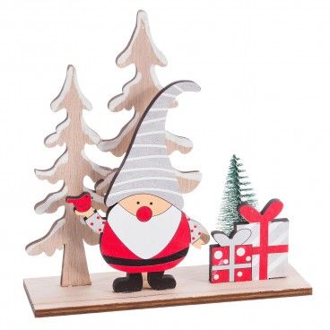 Pai Natal com Base em Madeira 14x4.5x14.5cm