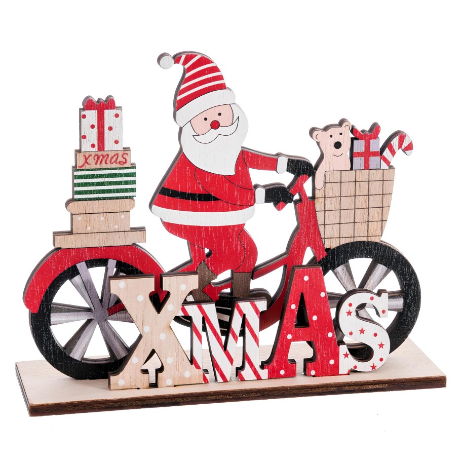 Pai Natal com Moto e Base de Madeira14.3x4.5x12cm